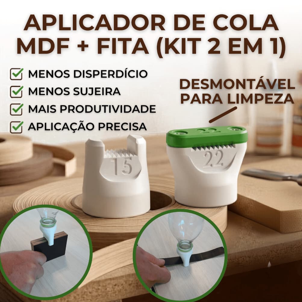 Kit Bico Aplicador Cola Contato MDF + Bico Aplicador Fita de Borda Madeira MDF Marcenaria