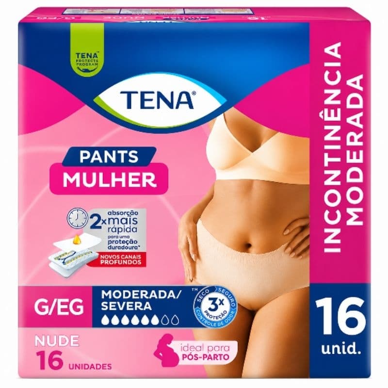 Calcinha Descartável Roupa Íntima Tena Pants Mulher Nude G/EG 16 Unidades