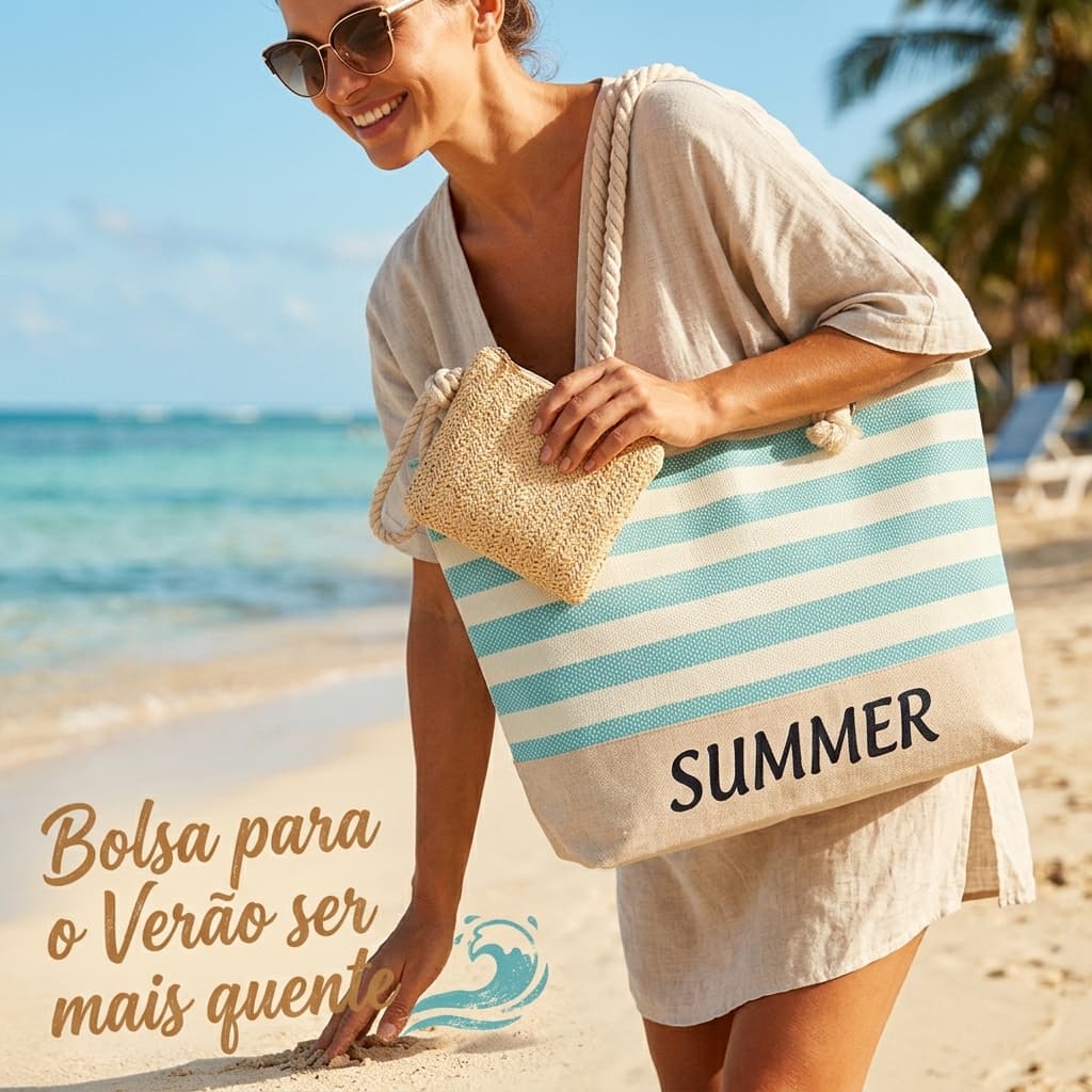 Bolsa Moderna Praia Grande Leve Sacola Feminina Estampa Listrada Resistente para Viagem Luxo