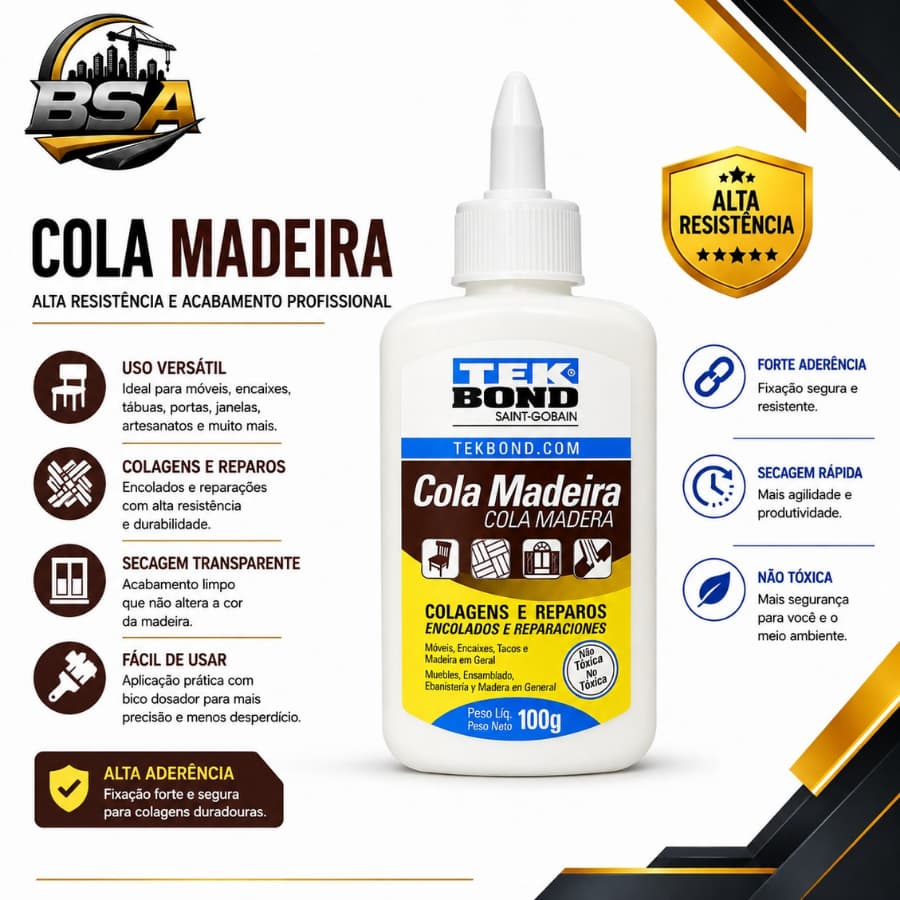 Cola Madeira Tekbond 100g Forte Aderência e Secagem Rápida