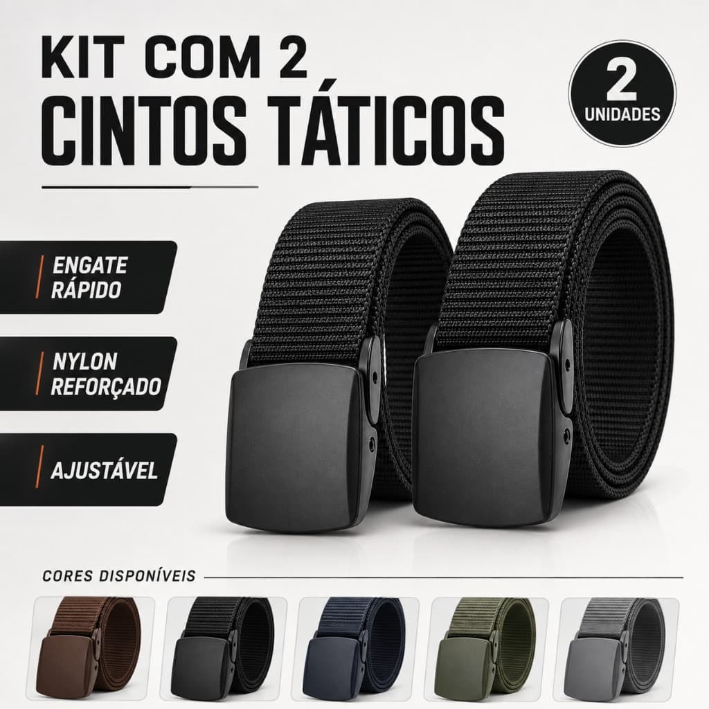 Kit 2 Cintos Táticos Masculinos Fivela Engate Rápido Ajustável Antialérgico Militar Nylon