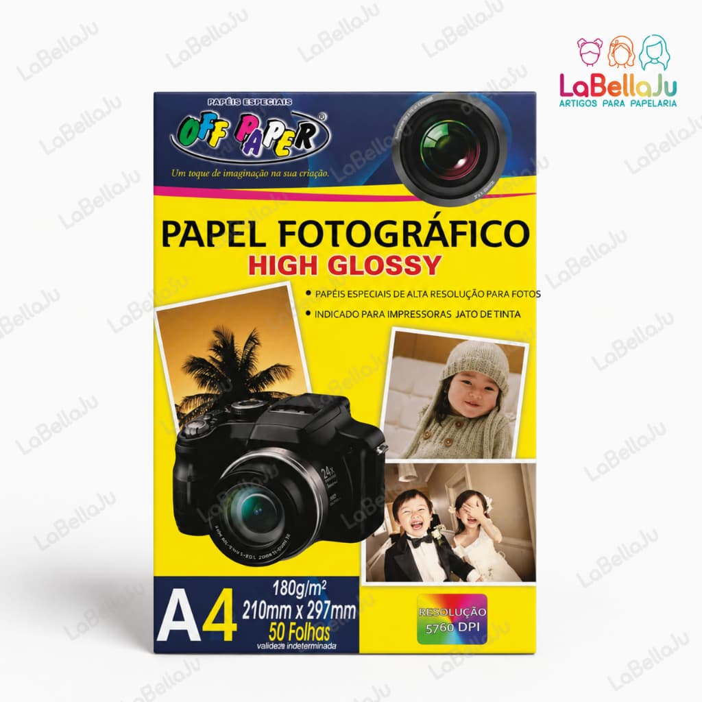 Papel Fotográfico Glossy A4 180g Off Paper 50 a 200 Folhas para Impressora Jato de Tinta