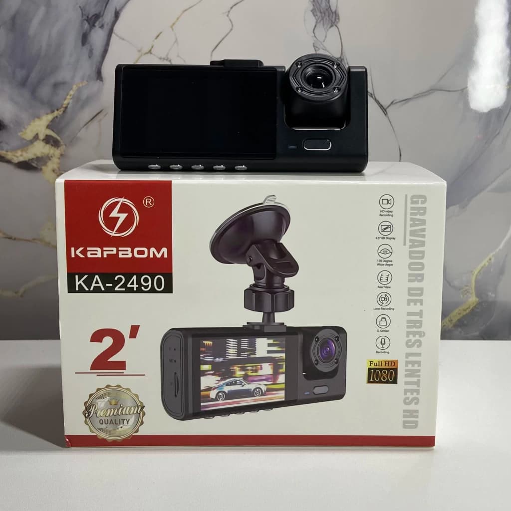Câmera Veicular - Gravador Automotivo com 3 Lentes HD e Tela de 2”