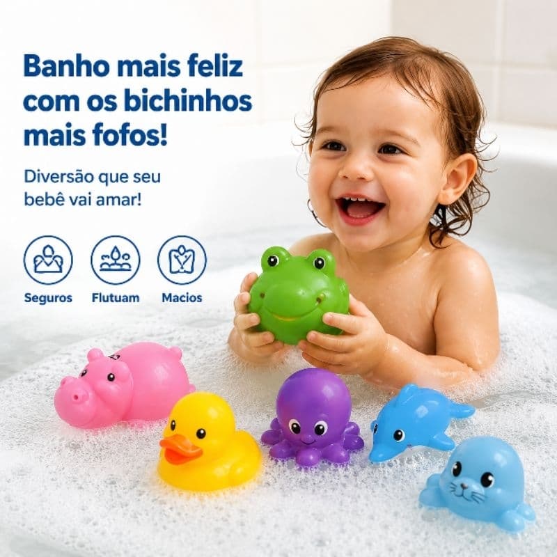 Brinquedos de Banho Infantil Bichinhos Flutuantes para Bebê Pato Sapo Golfinho Polvo Hipopótamo Foca