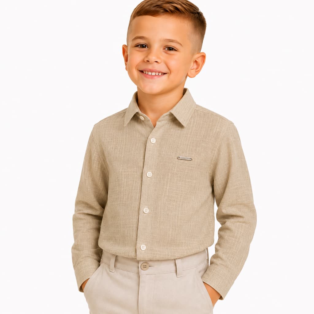 Camisa Social Infantil Menino Linha Boutique Linho Algodão Festa Elegante Manga Longa