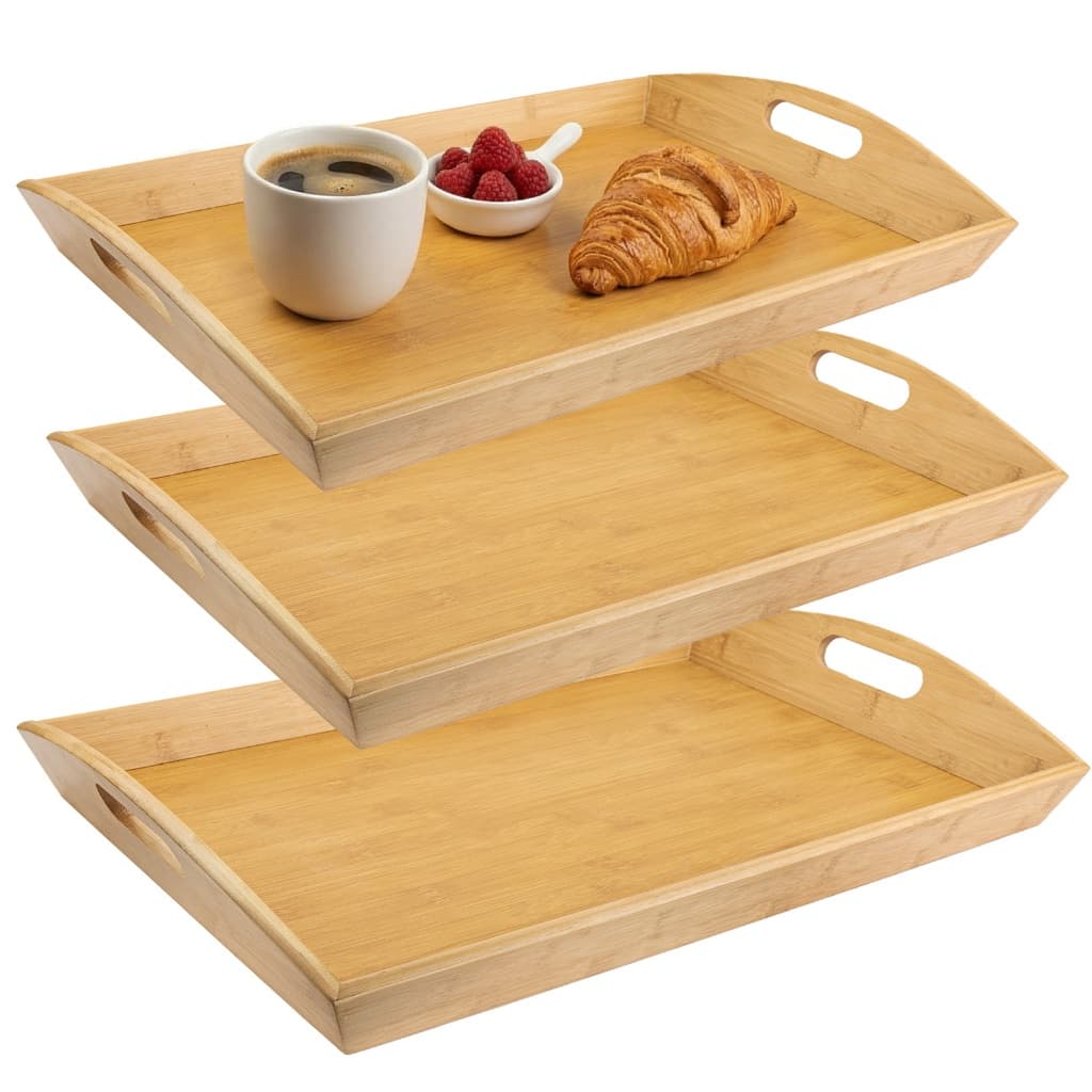 Bandeja De Bambu Retangular Com Alça Servir Café Da Manhã Na Cama Decorativa Multiuso