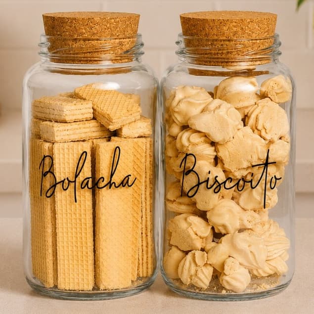 2 Potes de Vidro Biscoito + Bolacha 830 ml | Pote Hermético com adesivo | Cantinho do Café