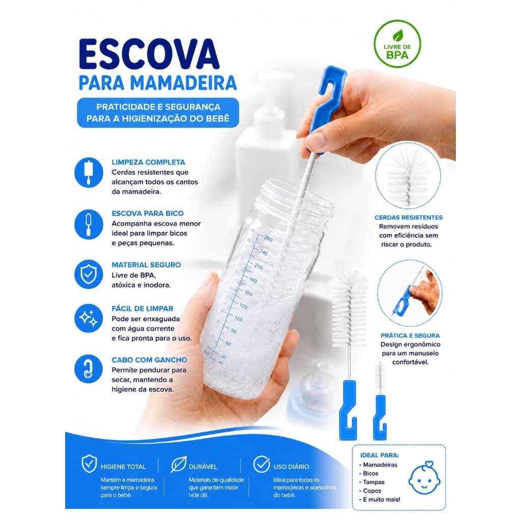 Kit Bebê Escova limpeza Mamadeira, Bicos e Mamadeiras Infantil