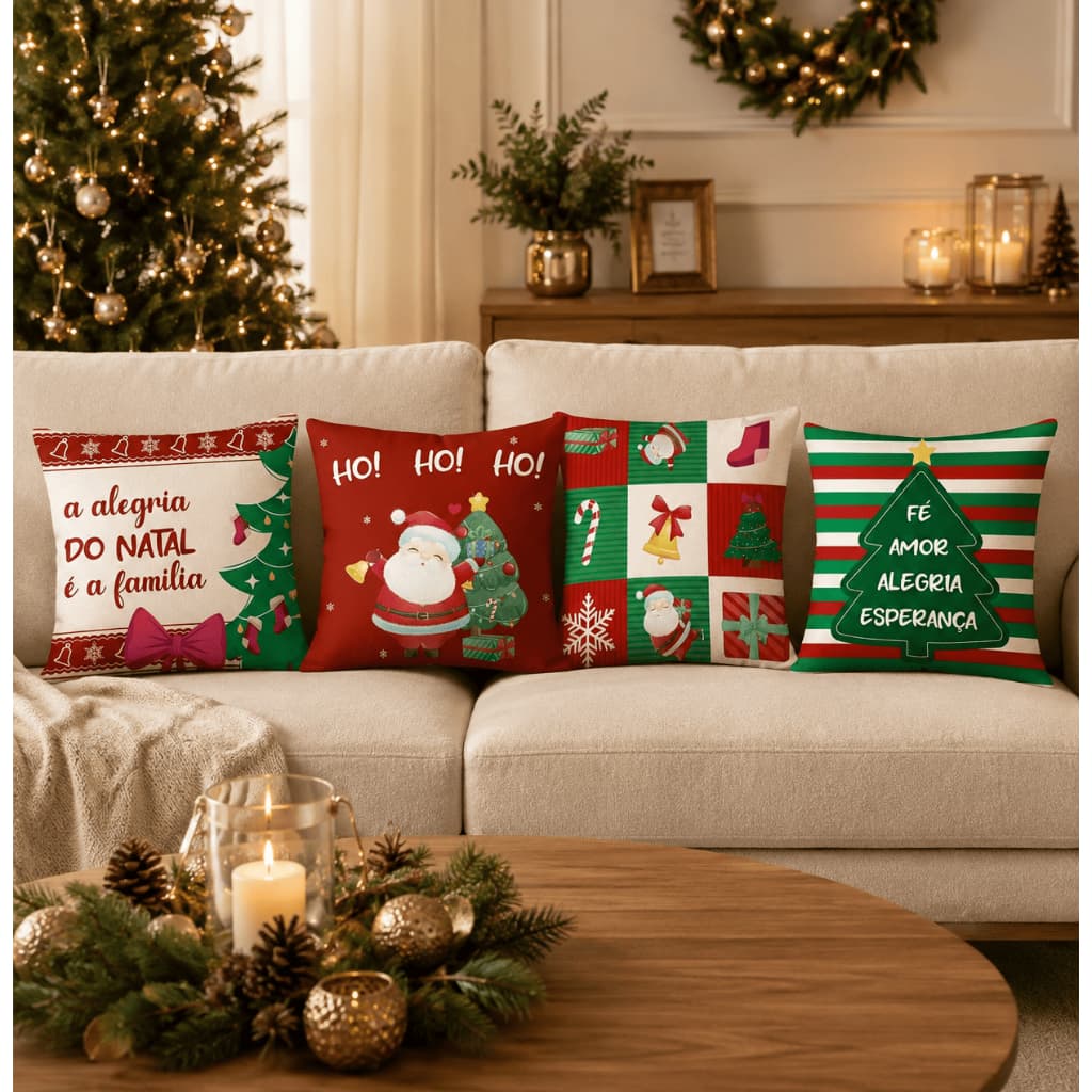Kit C/ 4 Capas De Almofada Feliz Natal