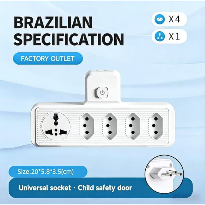 Adaptador Tomada 5 Saídas 10A UltraMax ULT‑B25 Interruptor Independente Resistente ao Fogo