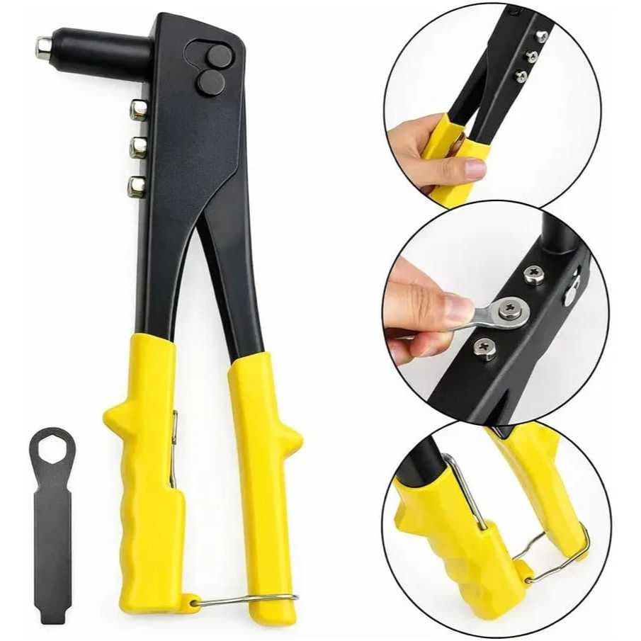 Rebitadeira Manual Profissional Alicate Rebitador 9,5 pol 24cm 4 Bicos + 50 Rebites