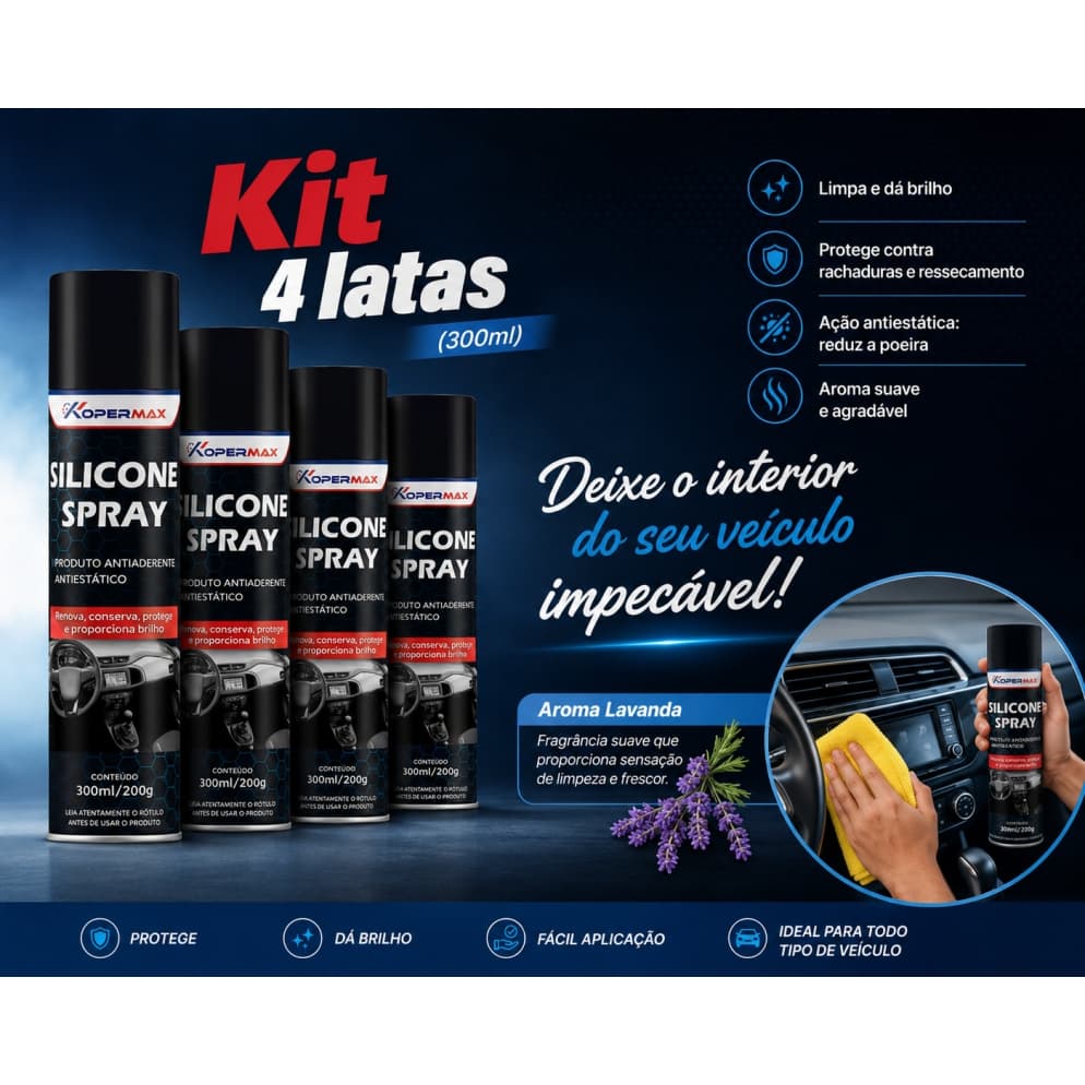 Kit C/ 4 Unid. Silicone Spray Lavanda 300ml