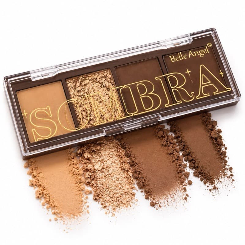 Paleta de Sombras Belle Angel  Mini Quarteto – Tons Chocolate e Glitter | Compacto e Prático dia a dia.