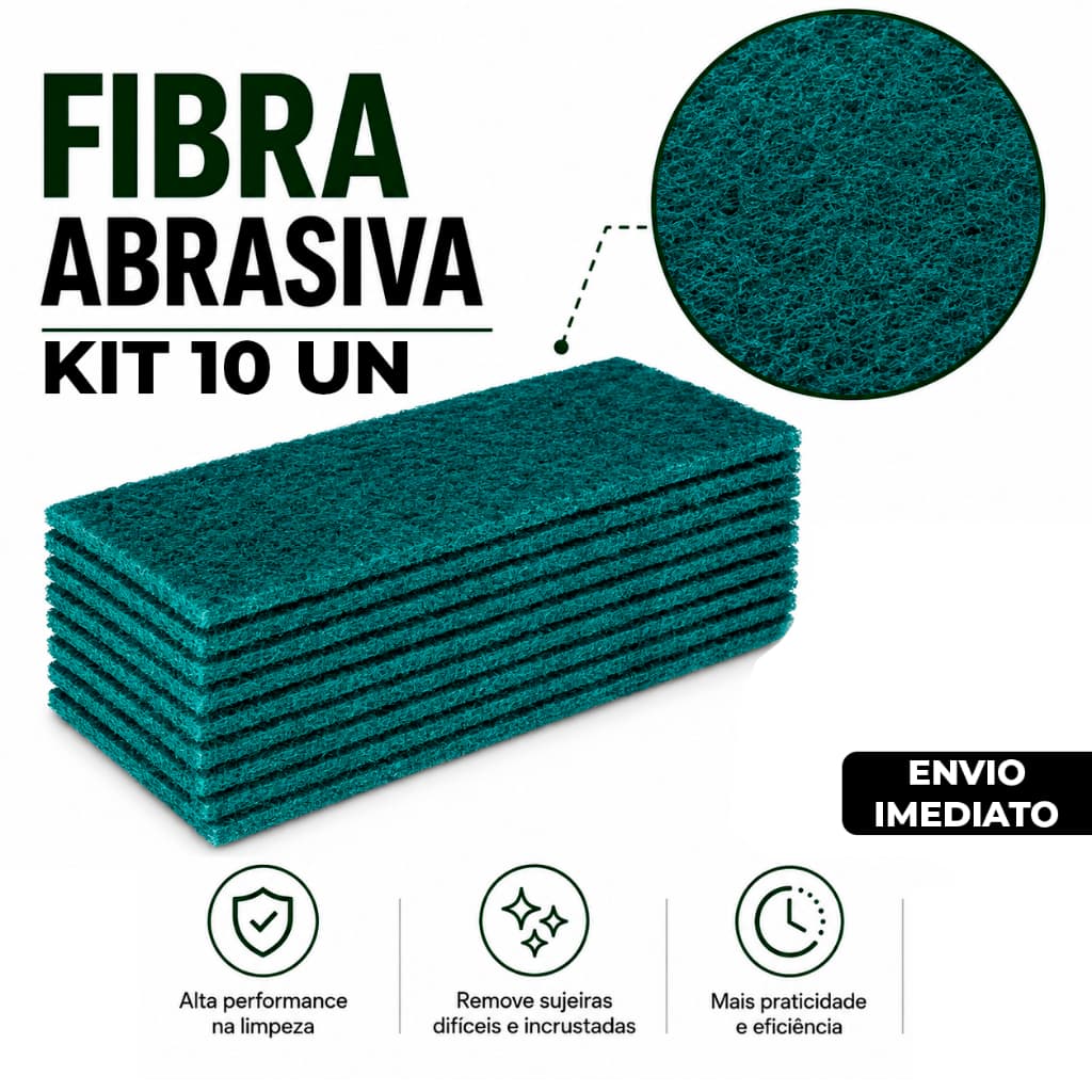 Kit 10 Fibras Abrasivas 25Cm Verdes Esponja Limpeza Pesada Geral Multiuso Refil