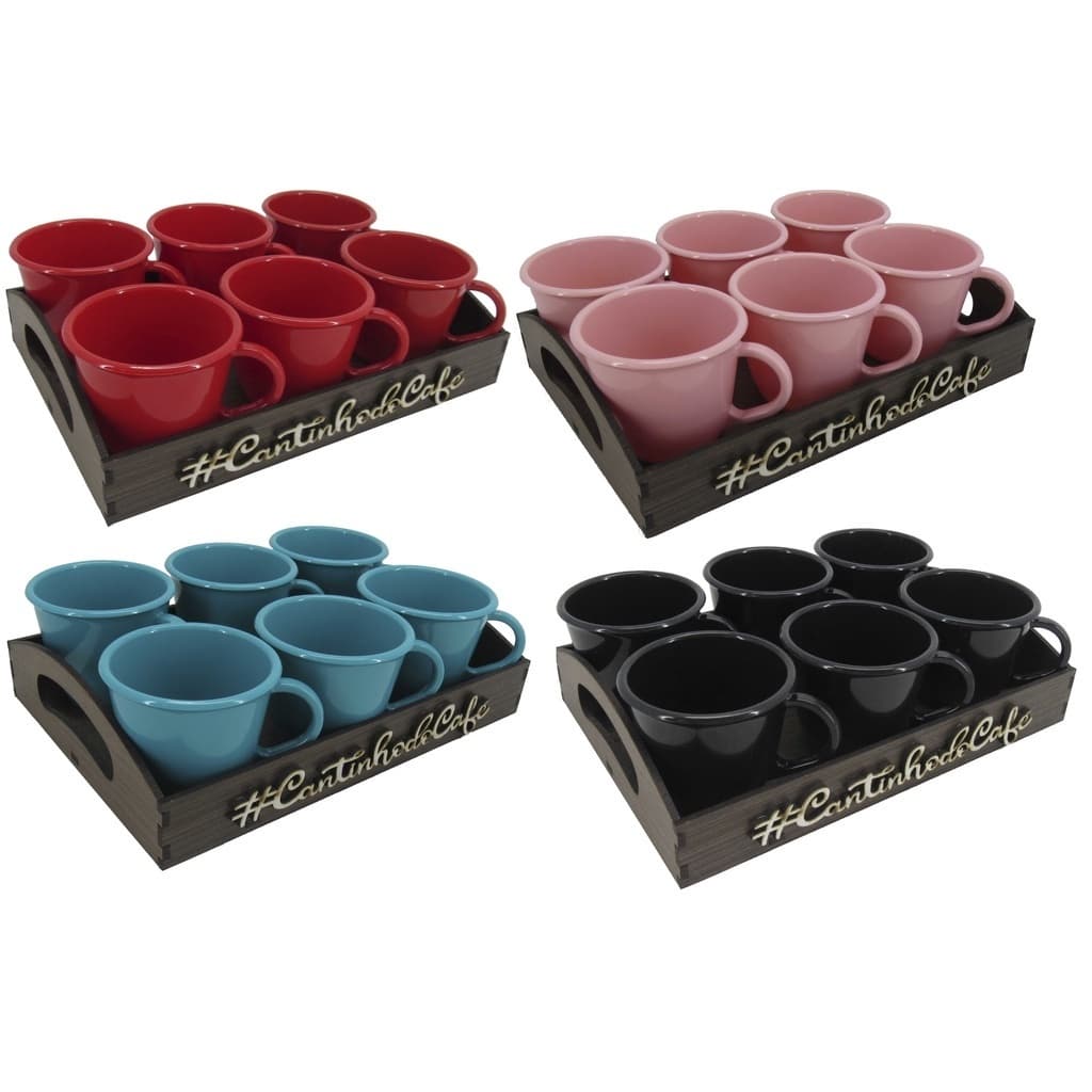 Conjunto de 6 Xícaras com Bandeja Organizadora