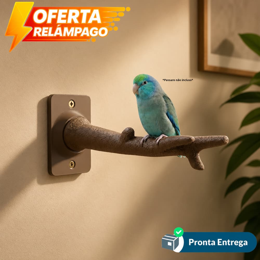 Poleiro de Parede para Aves  | Galho Decorativo para Papagaios e Calopsitas | Envio Rápido