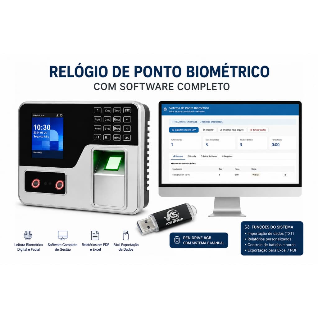 Relógio Ponto Facial + Software Vitalício Sem Mensalidade