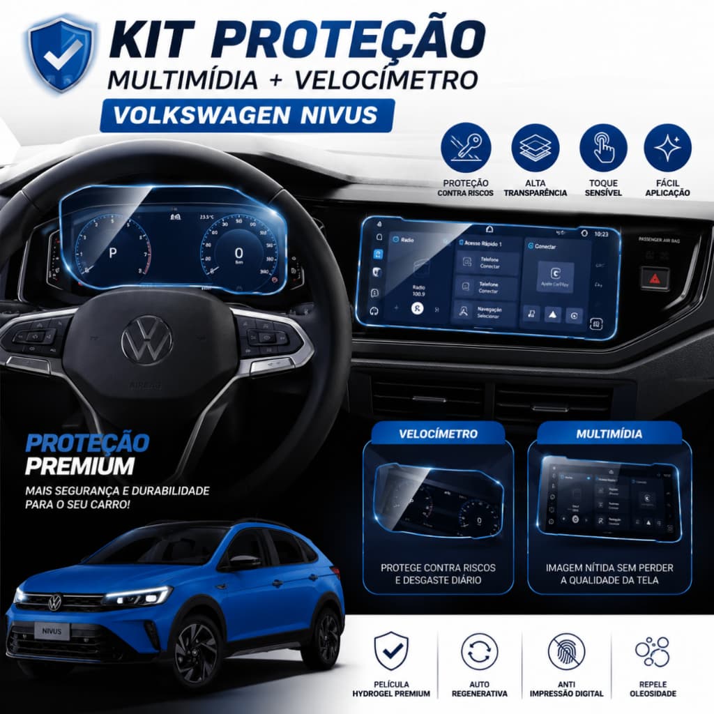 Volkswagen Nivus Película Protetora Hydrogel HD Premium  Multimídia + Velocímetro 2025
