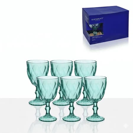 Jogo de Taça de Vidro para Agua e Vinho Diamante Verde 260ml