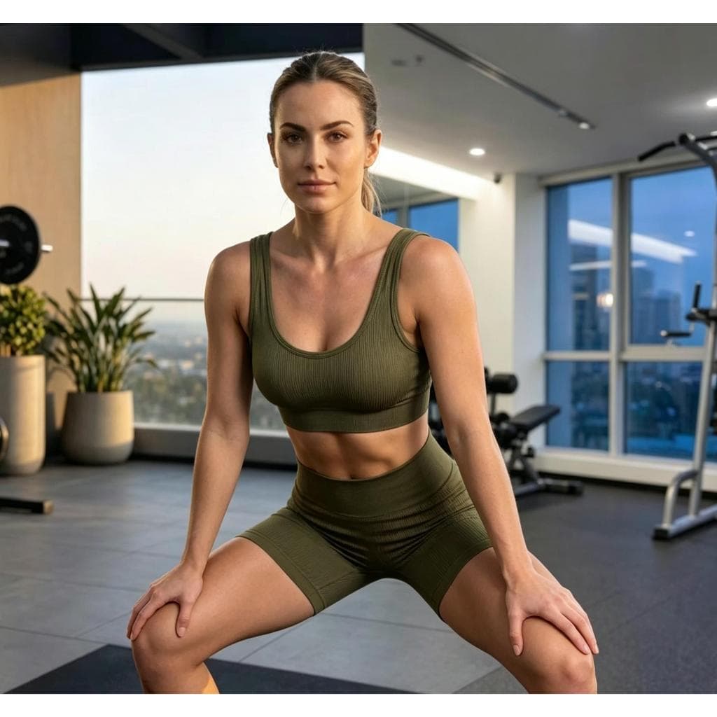 Conjunto Roupa de Exercício 2 Peças, Tecido Canelado Respirável, Máximo Conforto para Ginástica, Yoga e Atividade Física