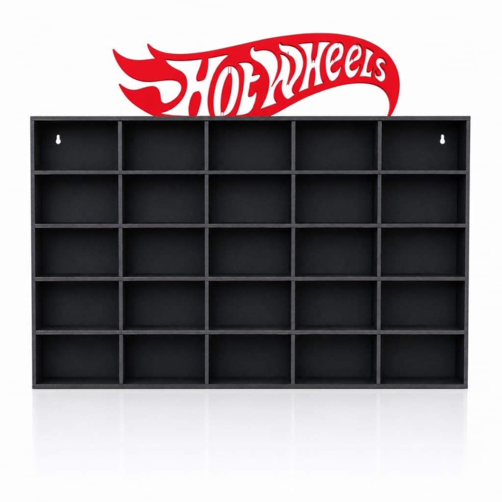 Expositor de Carrinhos Suporte de Parede 25 Carrinhos Hot Wheels Preto 42x25cm