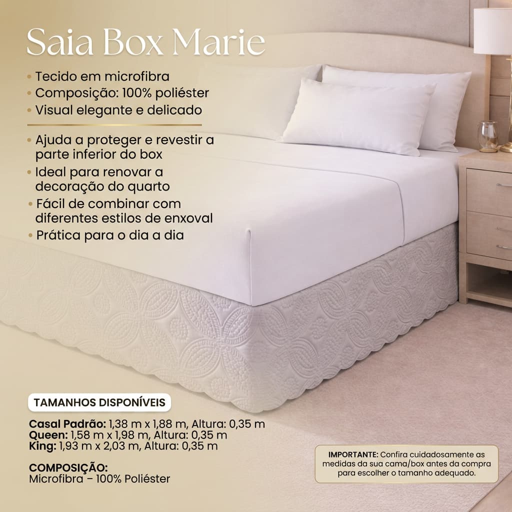 Saia Box Marie para Cama Box Casal Queen King Elegante Decoração Quarto