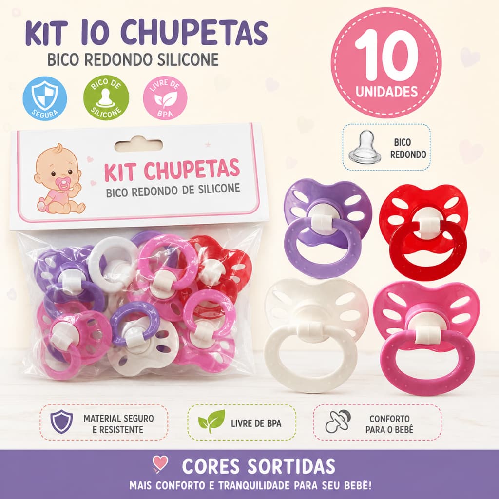 Chupeta  plus bico Redondo 10 unidades menina Baby Nany