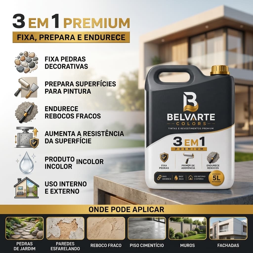 QUEIMA DE ESTOQUE Endurecedor de Reboco 3 em 1 Premium 5L - Reforça Bases Fragilizadas e Auxilia na Fixação