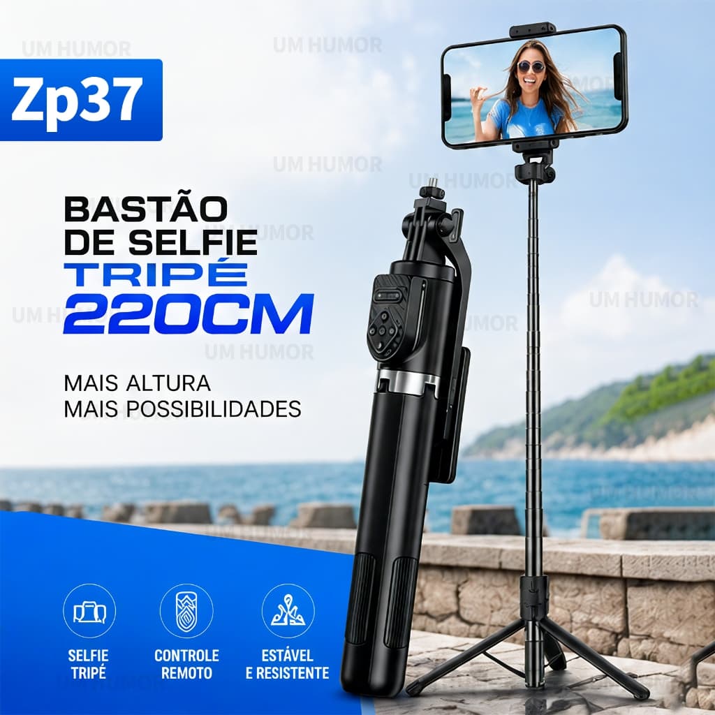 Tripé para celular, controle remoto portátil, 2,20 metros, para selfies e gravação de vídeo, extensível e ajustável,
