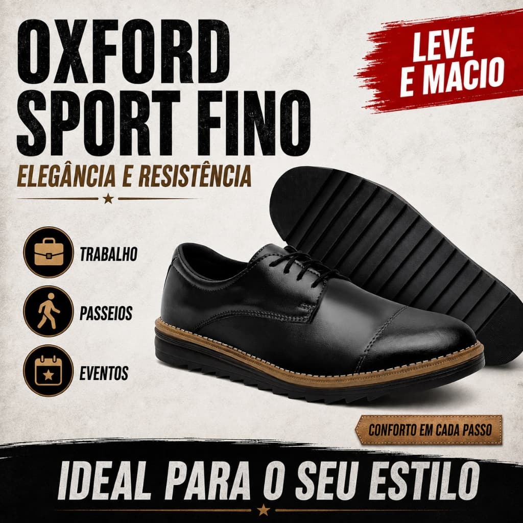 Sapato Social Oxford Solado Tratorado Ultra Leve e Moderno Confortavél e Elegante