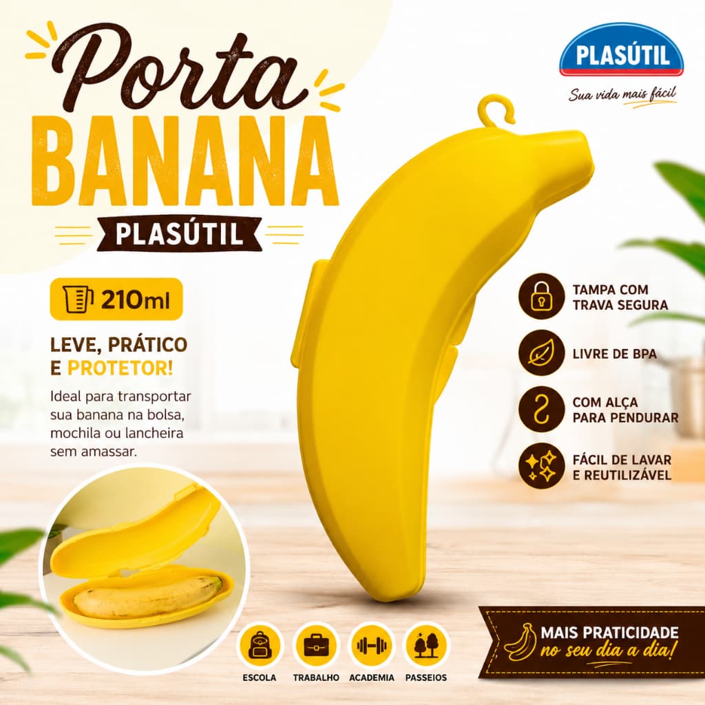 Porta Banana Plasútil 210ml Estojo Protetor para Transporte