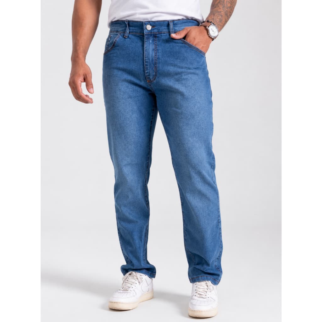 Calça Jeans Masculina Tradicional Clara Corte Reto com Elastano