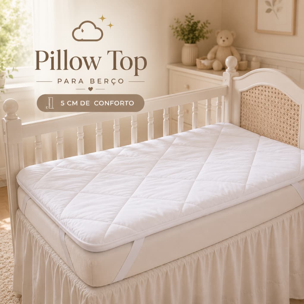 Protetor de berço pillow top macio e confortável antialérgico micropercal 400 fios com elásticos