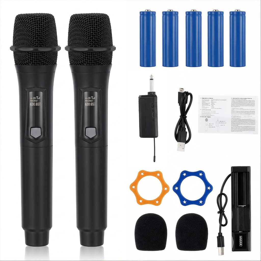 🔥Com 5 baterias🔥kit 2 Microfones Dinâmico Sem Fio Duplo Profissional Recarregável UHF