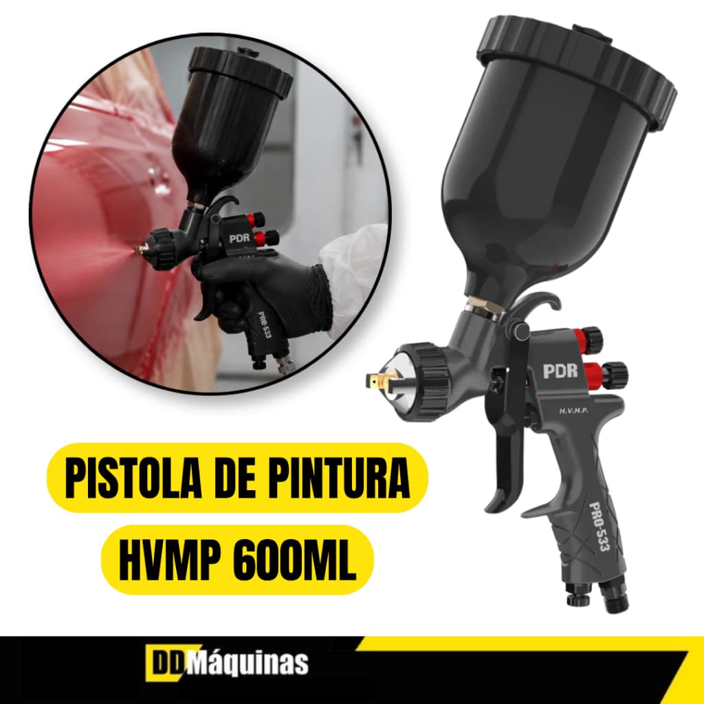Pistola De Pintura Hvmp Copo Preto 600ml Bico 1,5mm Pro-533p - PDR