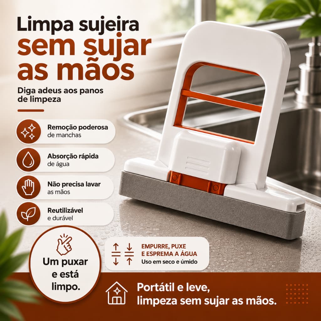 Mini Rodo Mop Portátil Dobrável para Limpeza de Vidros e Pia