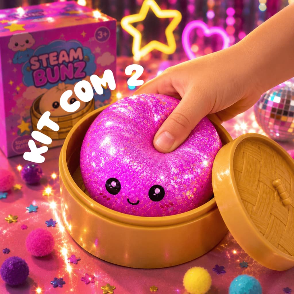 Kit Com 2 Squishy Bolinho Steam Bunz Sensorial Antiestresse Macio Apertável Com Caixa Promoção
