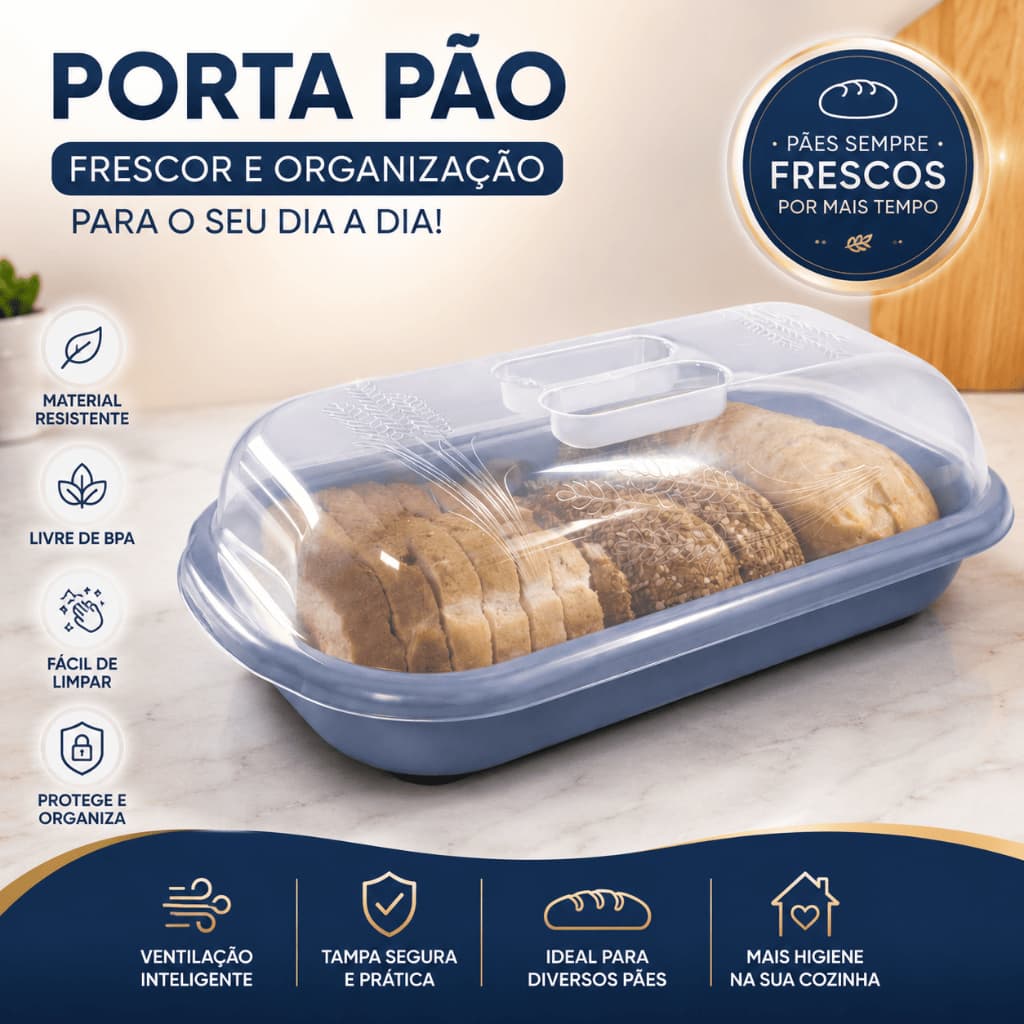 Porta Pão com Tampa Transparente Organizador de Pães para Cozinha Boleira