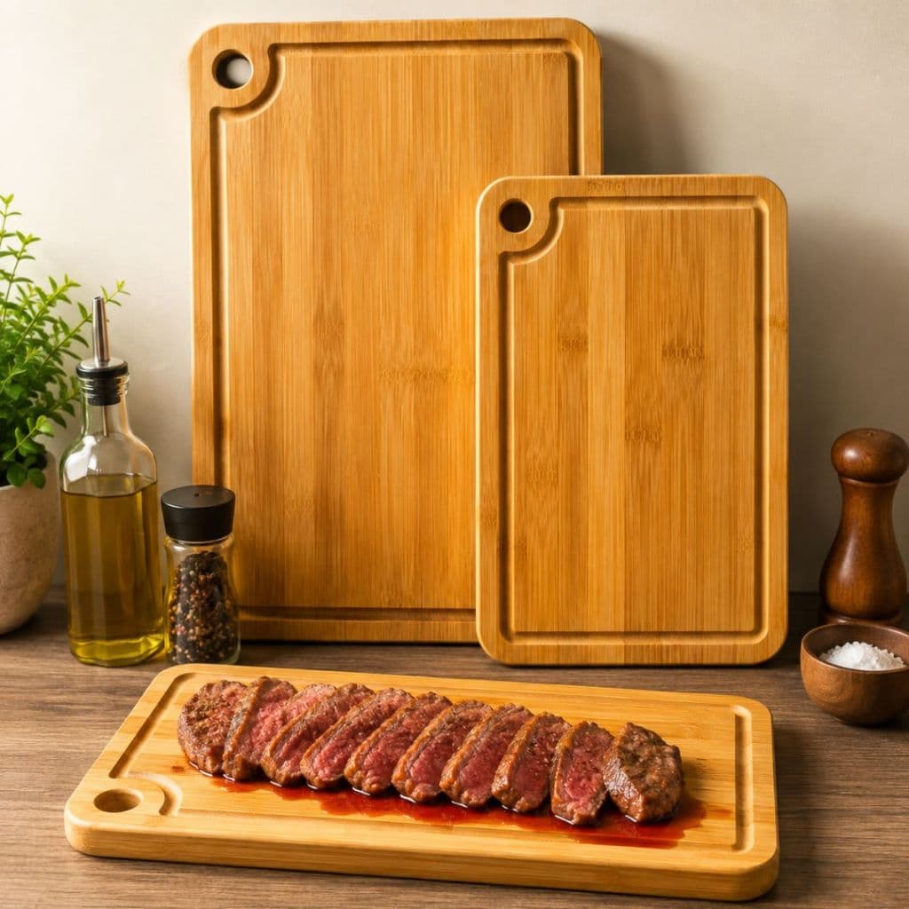 Tábua de Corte em Bambu com Canaleta Grande para Carne Churrasco Cozinha Legumes Frutas