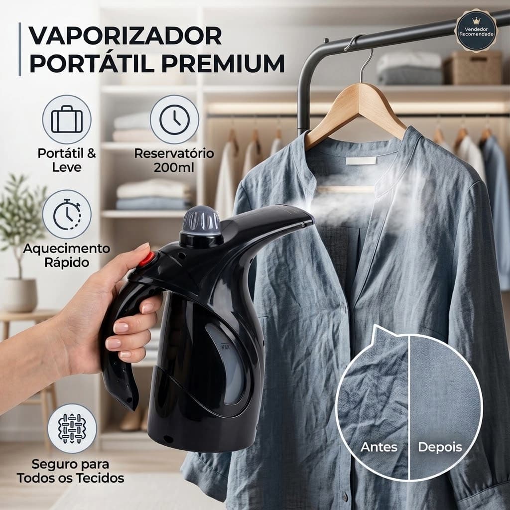 🔥 Passadeira A Vapor Portátil 127V Vaporizador De Roupas em Cabides - Preto