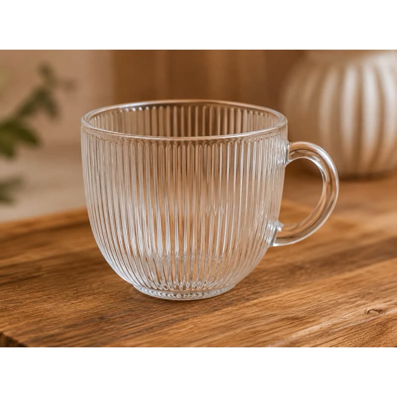 Caneca Xícara Canelada de Vidro 470ml