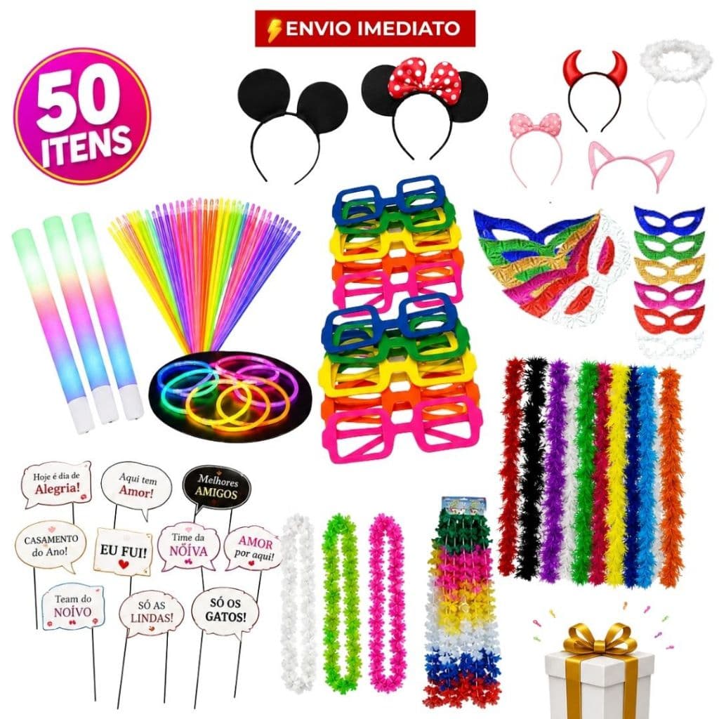 Kit 50 Acessórios Adereços Festa Balada 15 Anos Casamento Formatura Festa Boate Aniversário