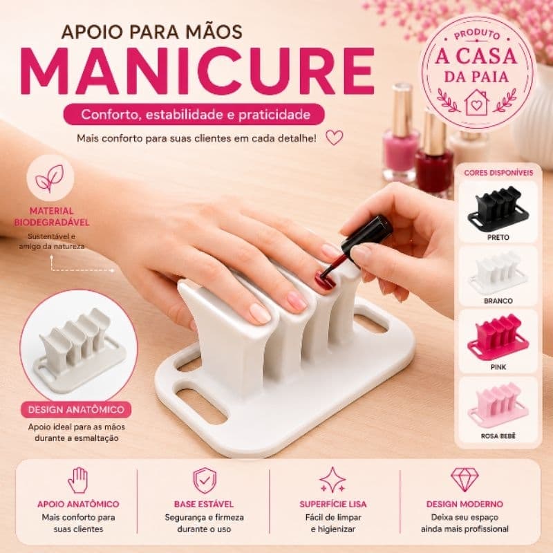 Apoio para Mãos Manicure Profissional Organizador Ergonômico Unhas Nail Art Suporte Anatômico para Esmaltação esmalte