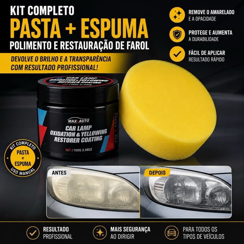 Kit Polimento Cera Automotiva para Restauração de Faróis + Esponja/ Cuidado Automotivo