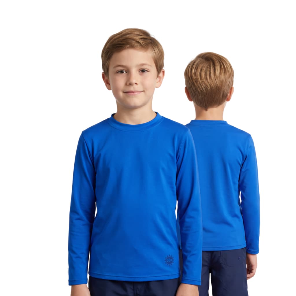 Camisa com proteção UV 50+ infantil/juvenil praia/piscina Azul royal 1 ao 16 anos