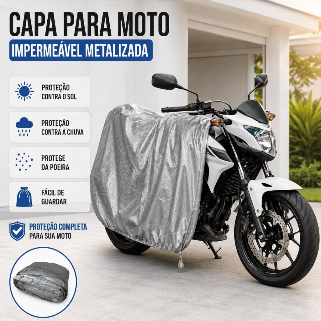 Capa para Moto Impermeável Metalizada Proteção Contra Sol Chuva e Poeira