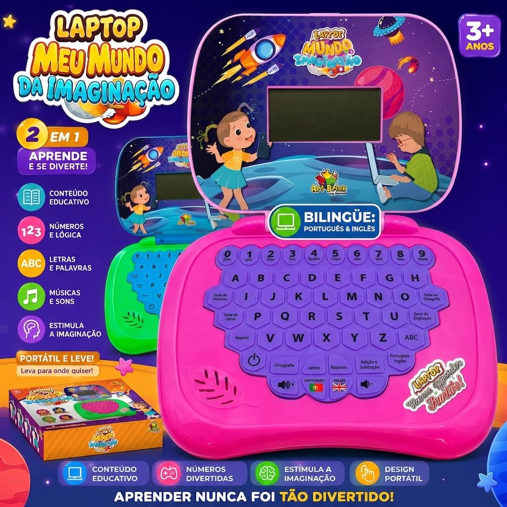 Laptop Infantil Educativo Bilíngue Português Inglês Brinquedo Musical Interativo