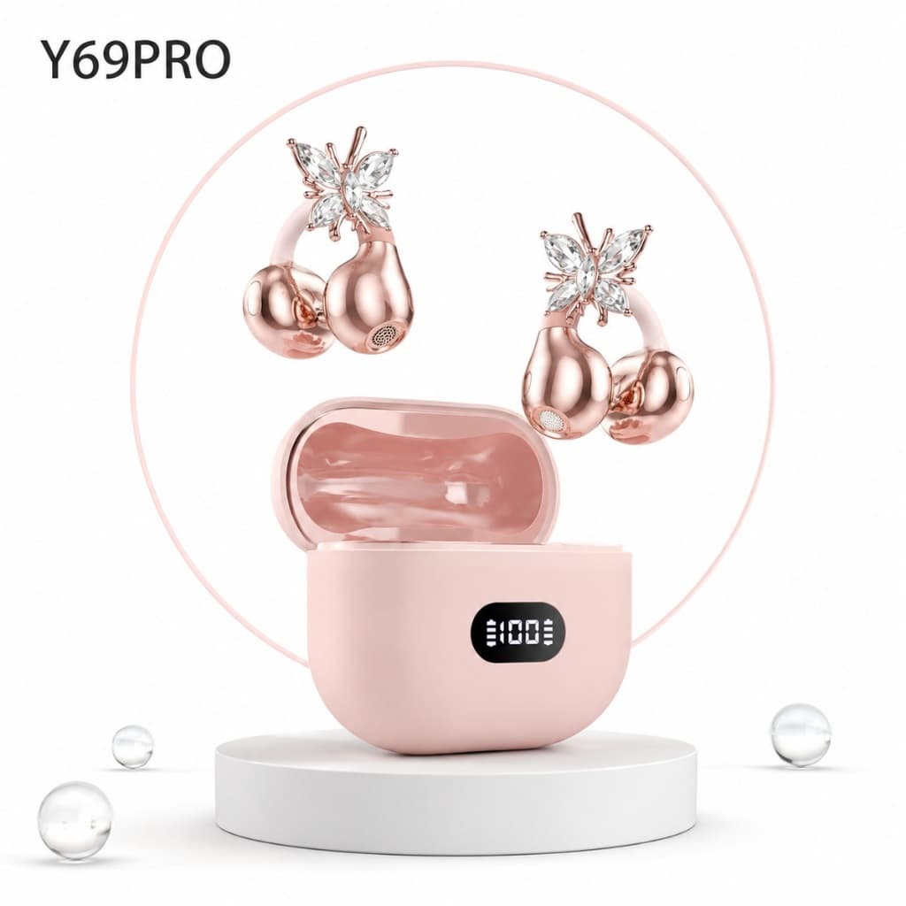 Fone de Ouvido Bluetooth Y69 PRO Ear Clip Borboleta 5.4 Sem Fio Gamer Baixa Latência Bateria 24H