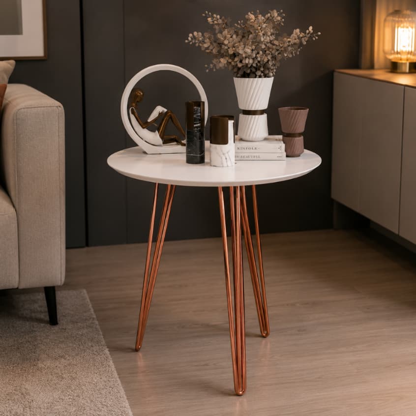 Mesa Lateral De Canto Apoio Sala Pés De Ferro Tripe Redonda Mesinha Lateral Decorativa Moderna