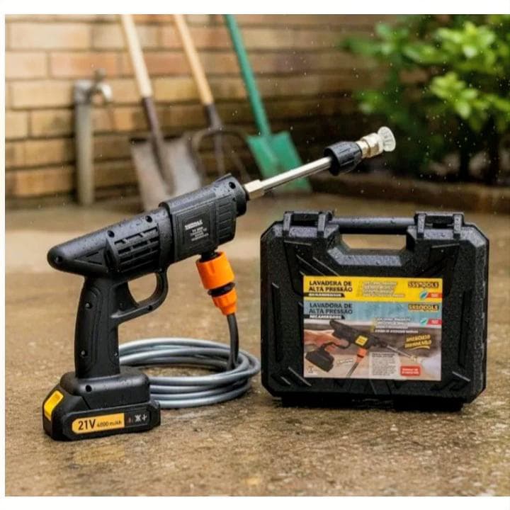 Lavadora Alta Pressao Sem Fio Portatil Bateria 21v Limpeza Profunda Moto Calçada Carro Casa  Compacta